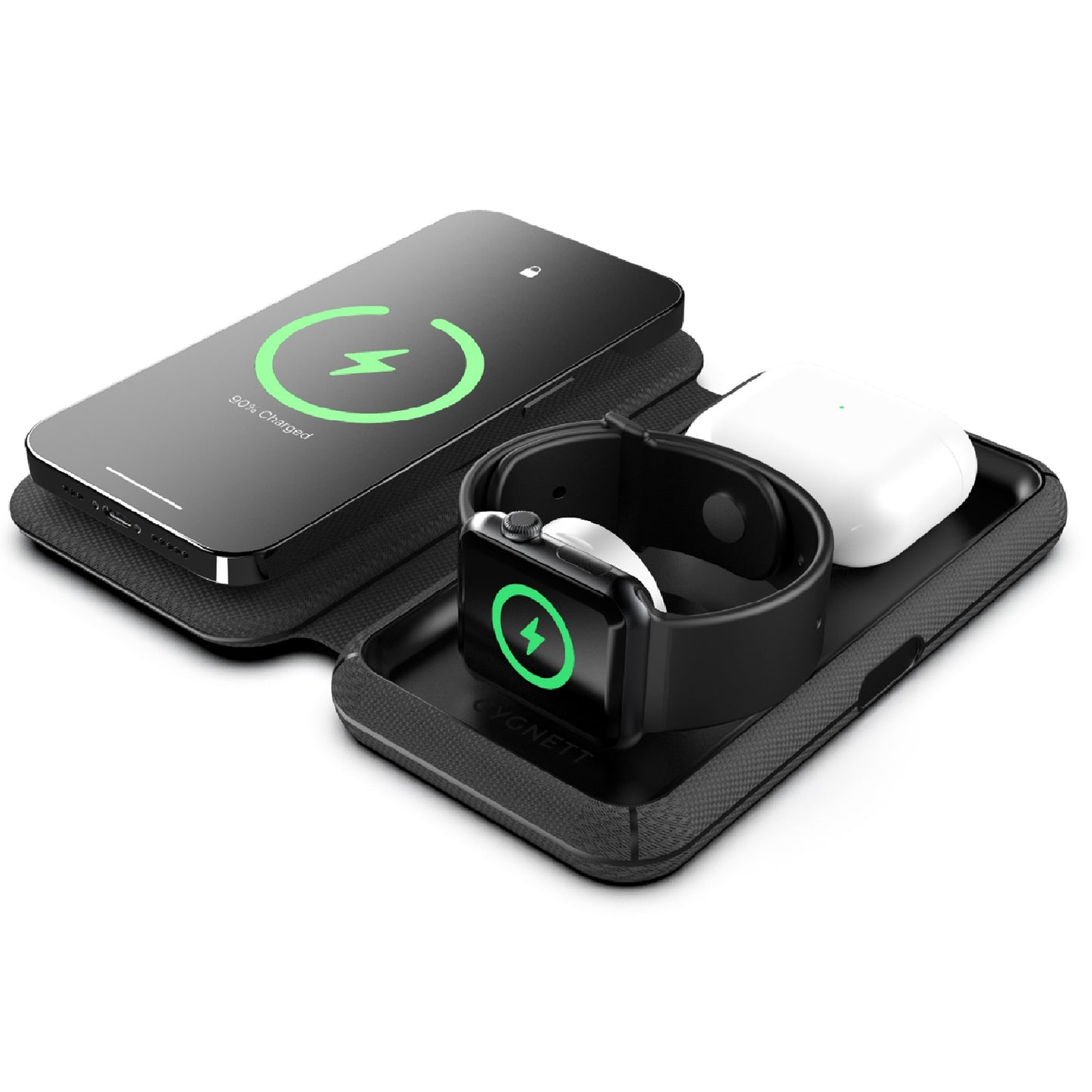 Cygnett MagTravel 15W 3-in-1 Wireless Charger - BlacK (CY4530WIRDE), MagSafe & Qi2 Compatible, 1M USB-C Cable, Perfect for Travel, 2 Years Warranty CY4530WIRDE