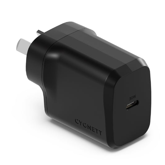 LS Cygnett PowerPlus 30W USB-C PD GaN Fast Wall Charger -Black(CY4737PDWCH), Portable, Best for iPhone, Samsung's PPS & USB-C Devices, 2 Years Warranty CY4737PDWCH