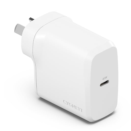 Cygnett PowerPlus 45W USB-C PD GaN Fast Wall Charger -White(CY4738PDWCH), Portable, Best for iPhone, Samsung's PPS & USB-C Devices, 2 Years Warranty CY4738PDWCH