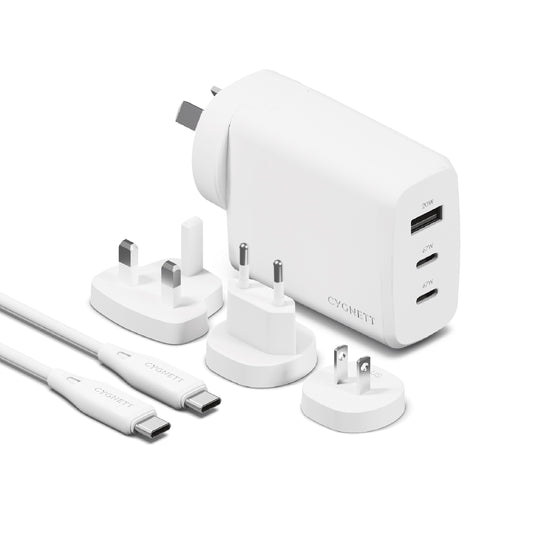 Cygnett Voyager 67W Multi-Port GaN Travel Wall Charger - White (CY4771PDWCH), 2x USB-C (67W), 1x USB-A (20W), 1M USB-C to USB-C, 2 Years Warranty CY4771PDWCH