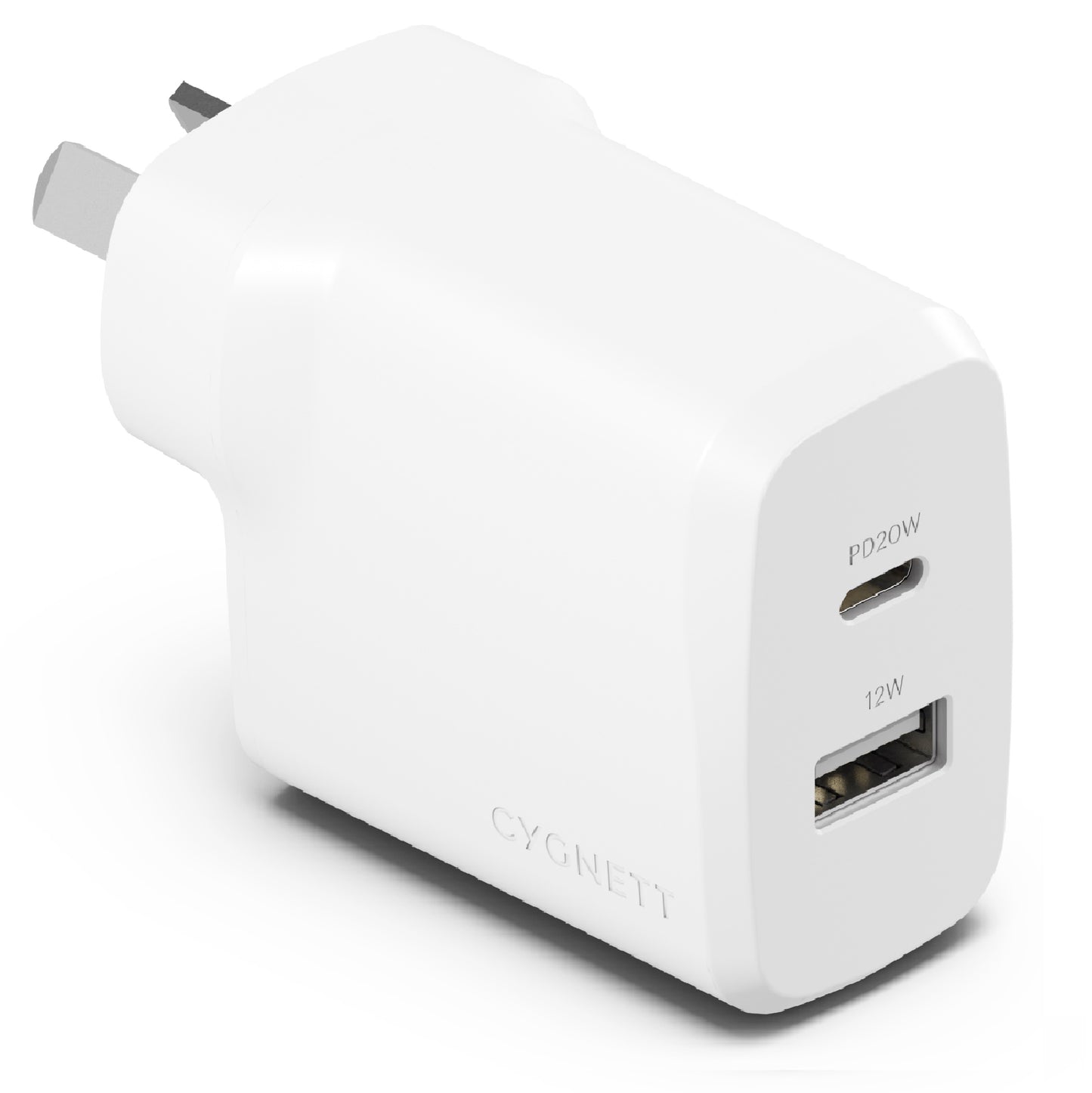 Cygnett PowerPlus 32W Dual Port (20W USB-C + 12W USB-A) PD Fast Wall Charger-White(CY4772PDWCH), Palm-Size, Portable, Charge 2x Devices, 2 Years Warranty CY4772PDWCH