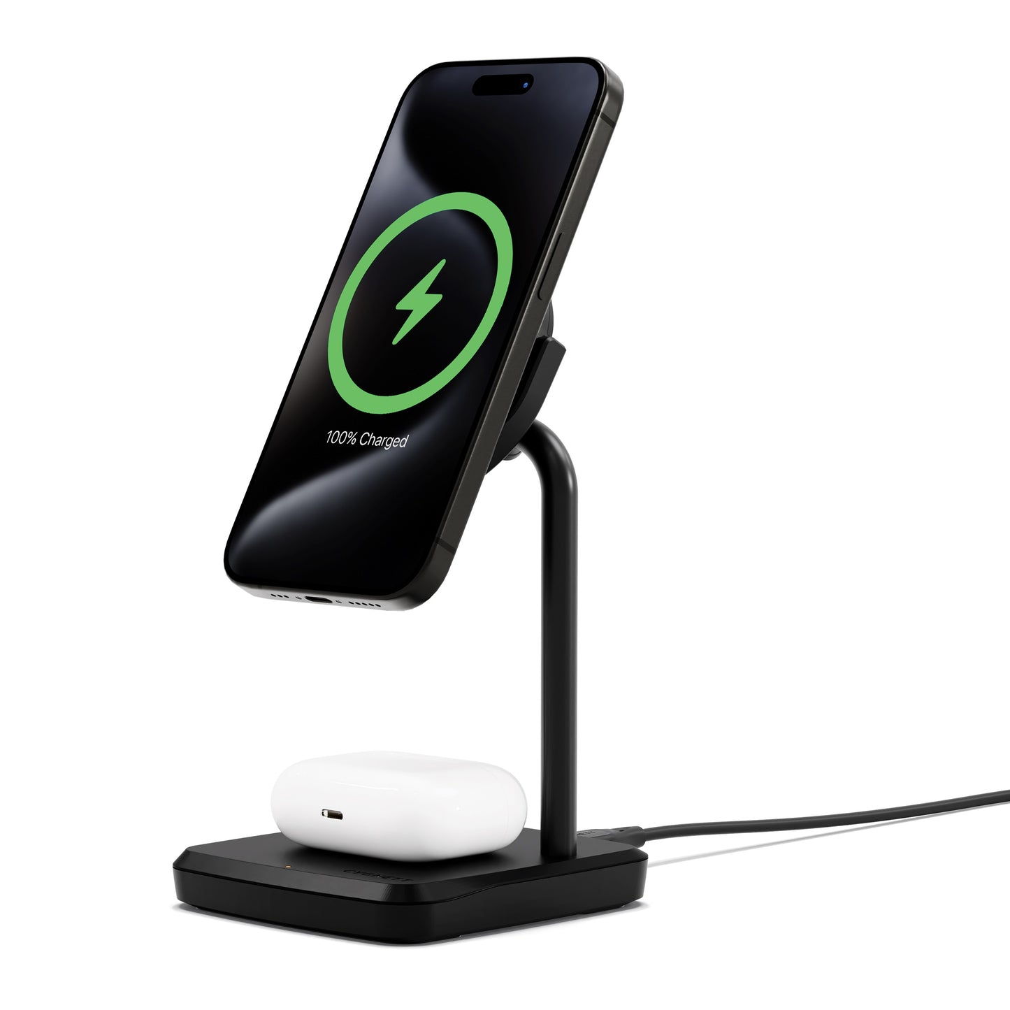Cygnett ChargeBase Qi2 2-in-1 Magnetic 15W Wireless Charger - Black (CY5067BUNCP), 1.2M USB-C Cable, 25W Wall Charger, 80 Swivel Head, 2 Years Warranty CY5067BUNCP