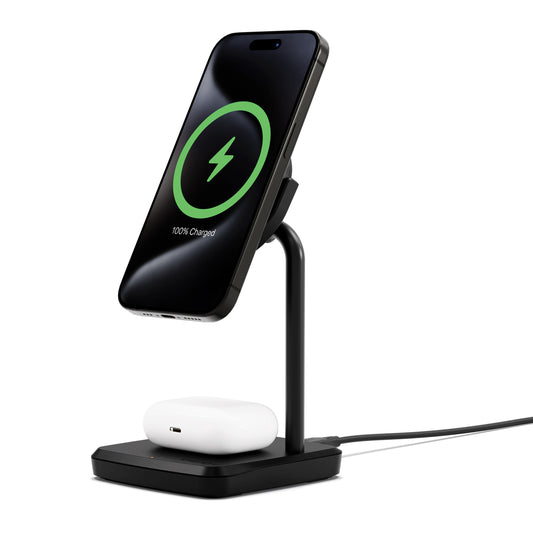 Cygnett ChargeBase Qi2 2-in-1 Magnetic 15W Wireless Charger - Black (CY5067BUNCP), 1.2M USB-C Cable, 25W Wall Charger, 80 Swivel Head, 2 Years Warranty CY5067BUNCP