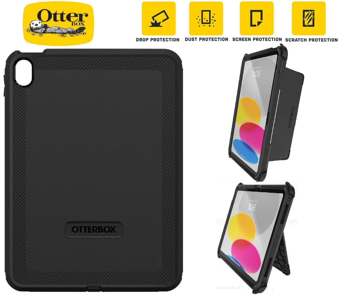 OtterBox Defender Apple iPad (10.9') (10th Gen) Case Black- ProPack - (77-89955), DROP+ 2X Military Standard, Built-in Screen Protection, 7Years Warranty 77-89955