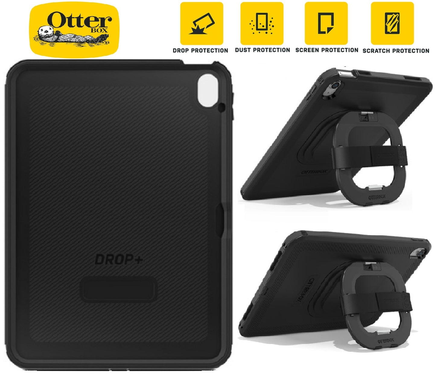 OtterBox Defender Apple iPad (10.9') (10th Gen) Case with Kickstand, Screen Protection and Strap ProPack - Black (77-90431), Two-Position, Pencil Holder 77-90431