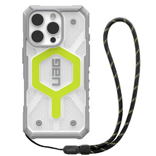 UAG Pathfinder Clear MagSafe Apple iPhone 16 Pro Max (6.9') Rugged Case + Black Neon Lanyard - Active Neon (1144651BV01), 18ft Drop Protection (5.4M) 1144651BV01