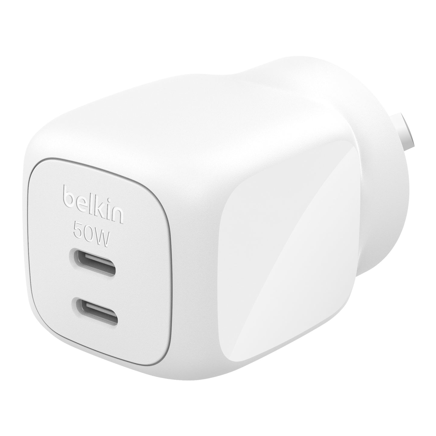 Belkin BoostCharge Pro 50W Dual USB-C GaN Wall Charger - White (WCH019AUWH), Compact Laptop Charger, Travel-Ready, CEW $2500, 2 Years Warranty WCH019AUWH
