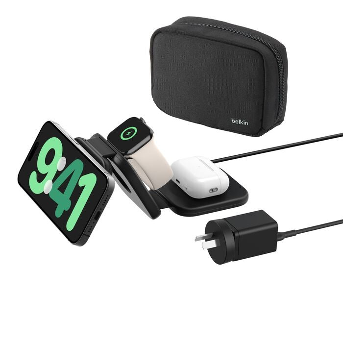 Belkin BoostCharge Pro 3-in-1 Magnetic Qi2 Wireless Travel Pad + 36W Wall Charger + USB-C Cable (1.5M) - Black (WIZ024auBK), 15W, 2 Years Warranty WIZ024auBK