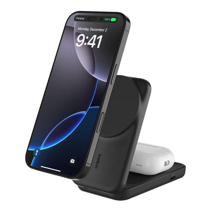 Belkin UltraCharge 2-in-1 Foldable Magnetic Wireless Charger With Qi2 + 45W USB-C Wall Charger + USB-C Cable- Black (WIZ039auBK), 25W, 2 Years Warranty WIZ039auBK