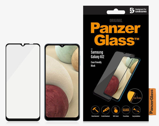 PanzerGlass Samsung Galaxy A12 (6.5') Screen Protector - (7251), Black, AntiBacterial, Scratch Resistant, Shock Absorbing, Edge-to-Edge 7251