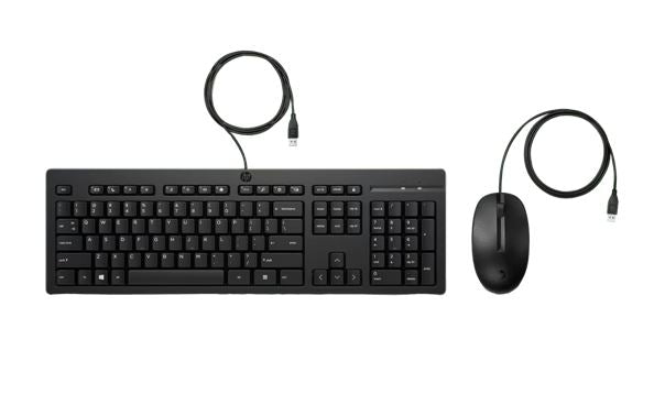 HP 225 USB Wired Desktop Keyboard Mouse Combo G2 USB-A Three button mouse adjustable keyboard feet Easy Clean Plug&Play for Notebook Desktop PC AX2Y7AA