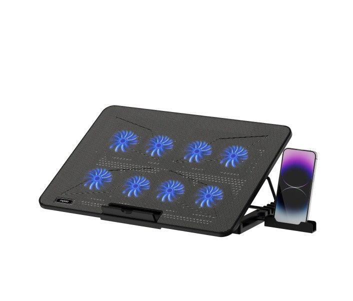 Rapoo Laptop Cooling Pad CF300, 8 High-Efficiency Cooling Fans, 7 Adjustable Angles, Multi-Functional & Versatile CF300. Black