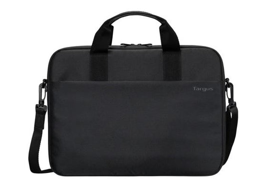 Targus 13-14' Intellect Slim Briefcase Zippered padded front pocket Removable adjustable shoulder strap carry handles water-resistant fabric Black TBS978GL