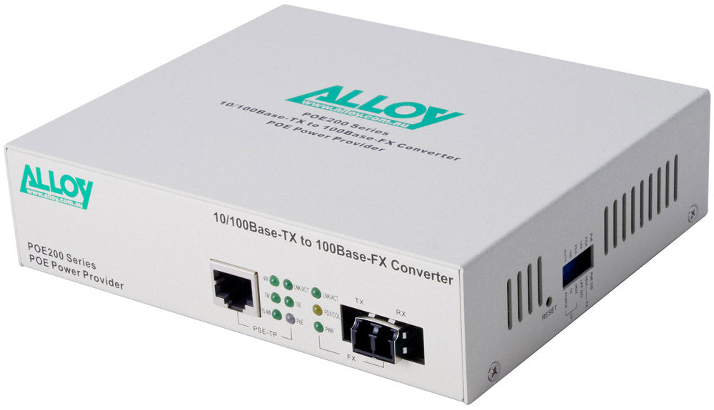 Alloy POE200LC 10/100Base-TX to 100Base-FX Multimode Fibre (LC) Converter, provides PoE power (RJ-45). 2km POE200LC