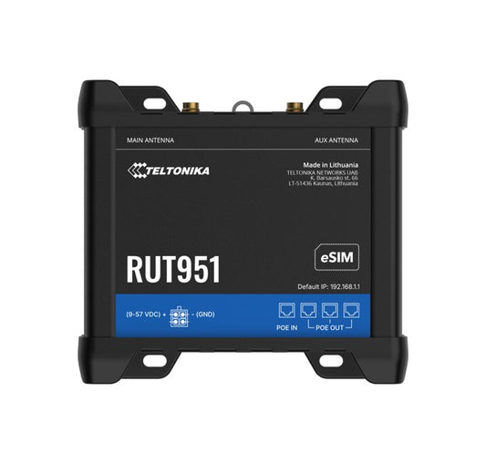 Teltonika RUT951 Industrial PoE+ Cellular Router, 4G LTE (Cat 4), Dual SIM, WI-FI, Automatic WAN Failover, PSU included RUT951610R00