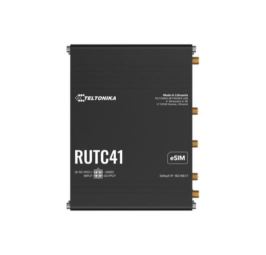 Teltonika RUTC41 4G EDGE ROUTER, Dual-core, Dual-band Wi-Fi 6, 1 GB RAM, and 8 GB flash memory, eSIM, PSU included. RUTC4100AA00