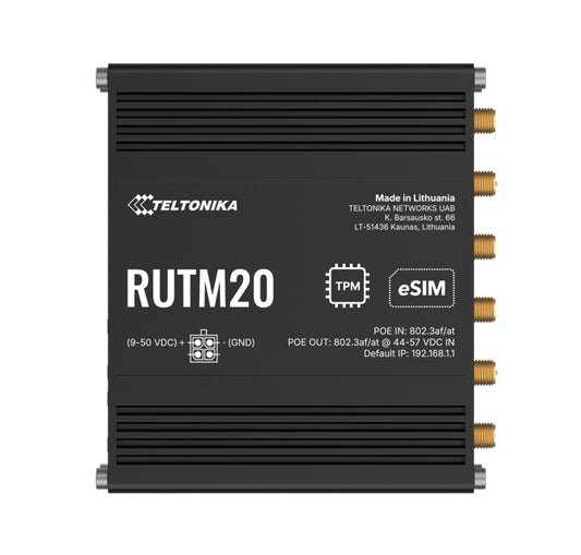 Teltonika RUTM20 COMPACT 5G ROUTER, Global 5G Telit, Dual SIM & eSIM, Active PoE, PSU included RUTM20100400