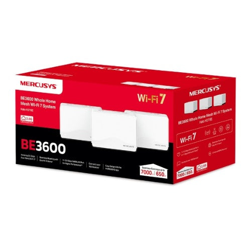 Mercusys Halo H27BE(3-pack) BE3600 Whole Home Mesh Wi-Fi 7 System, 688 Mbps at 2.4 GHz, 2880 Mbps at 5 GHz, MLO, 4096-QAM, OFDMA, EHT160 on 5GHz Halo H27BE(3-pack)