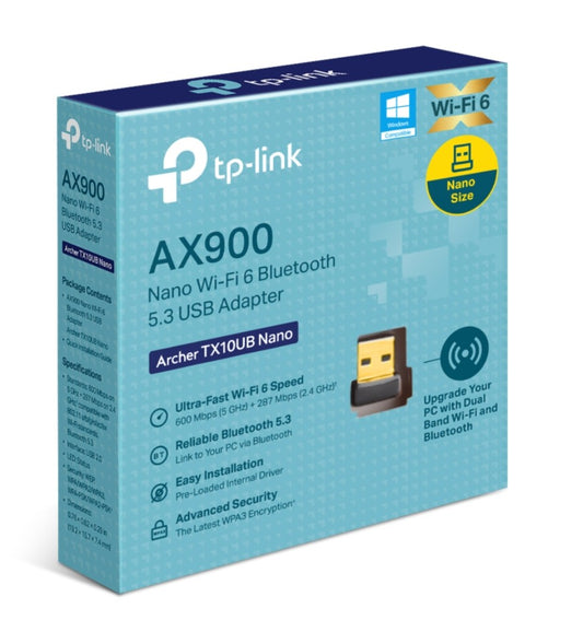TP-Link Archer TX10UB Nano AX900 Nano Wi-Fi 6 Bluetooth 5.3 USB Adapter, 600 Mbps at 5 GHz + 287 Mbps at 2.4 GHz, Internal Antennas, USB 2.0 Archer TX10UB Nano