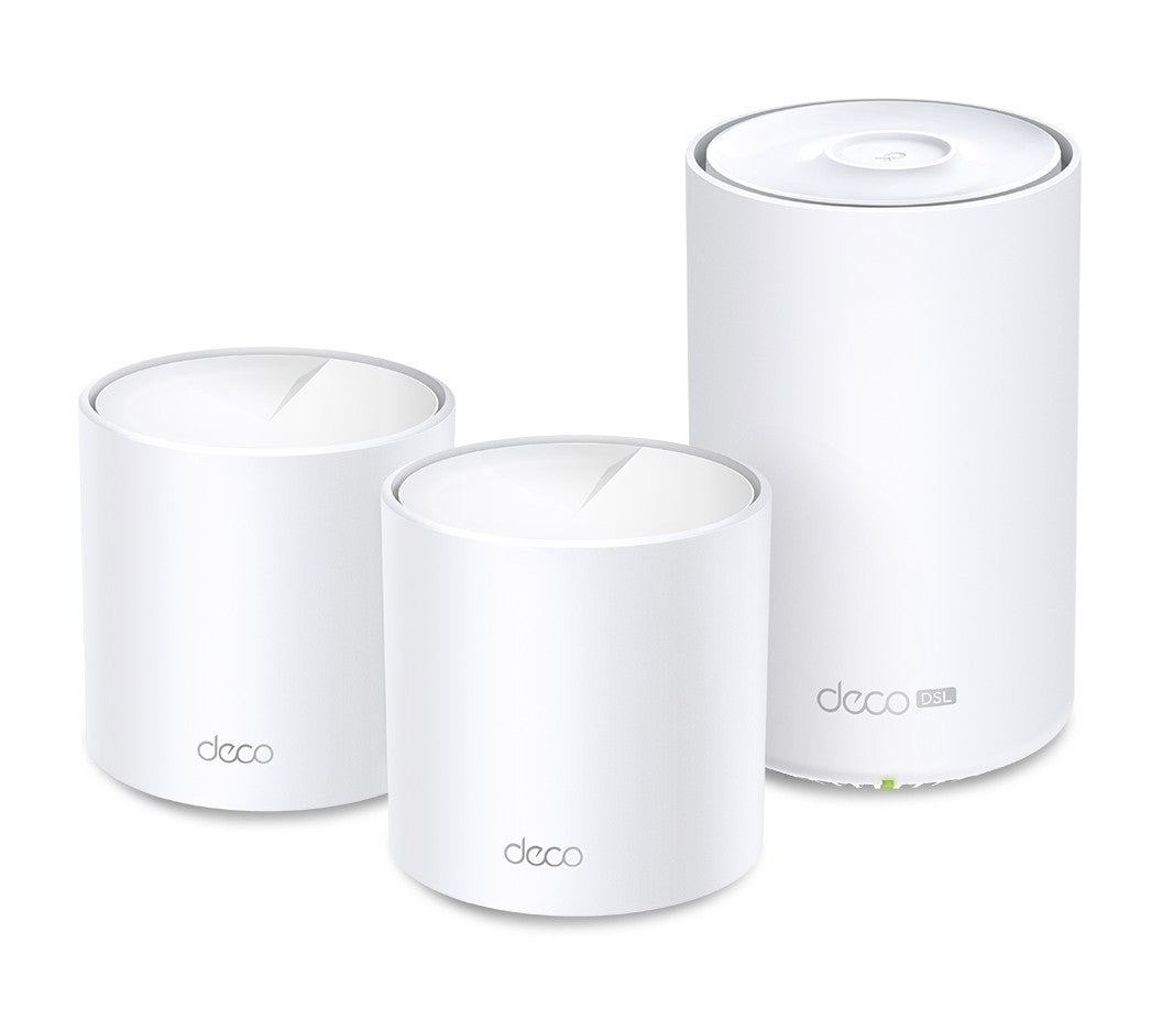 TP-Link Deco X50-DSL(3-pack) AX3000 VDSL Whole Home Mesh WiFi 6 Router, 574 Mbps at 2.4 GHz + 2402 Mbps at 5 GHz, VDSL Profile 35b 350/60 Mbps Deco X50-DSL(3-pack)
