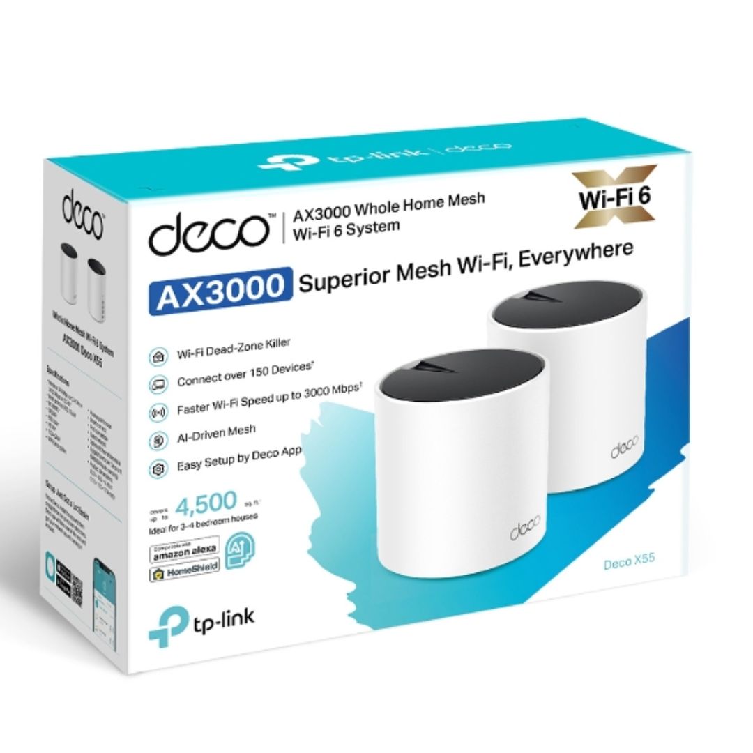 TP-Link Deco X55(2-pack) AX3000 Whole Home Mesh WiFi 6 Router, Dual-Band with Smart Antennas, MU-MIMO, HomeShield Security Deco X55(2-pack)