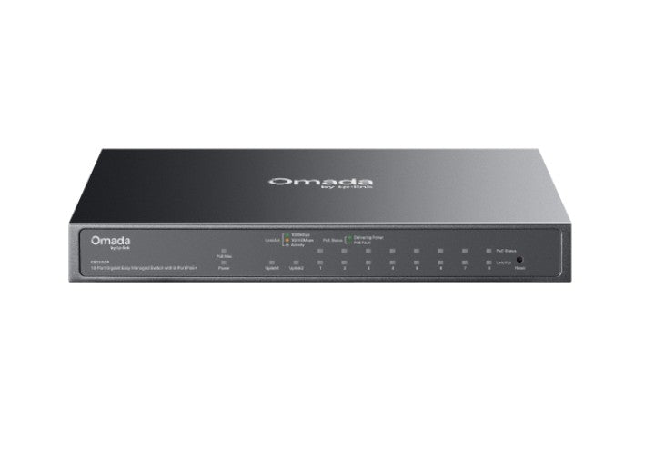 TP-Link ES210GP Omada 10-Port Gigabit Easy Managed Switch with 8-Port PoE+, 8x Gigabit PoE+ Ports, 1x Gigabit Non-PoE Ports, 1x Combo Gigabit RJ45/SF ES210GP
