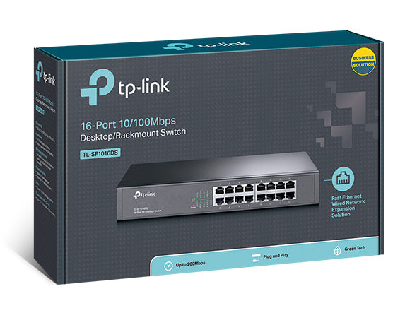 TP-Link TL-SF1016DS 16-Port 10/100Mbps Smart Switch or wall-mounting design Plug and play 3.2Gbps Switching Capacity Auto-MDI/MDIX Supports MAC(LS) TL-SF1016DS