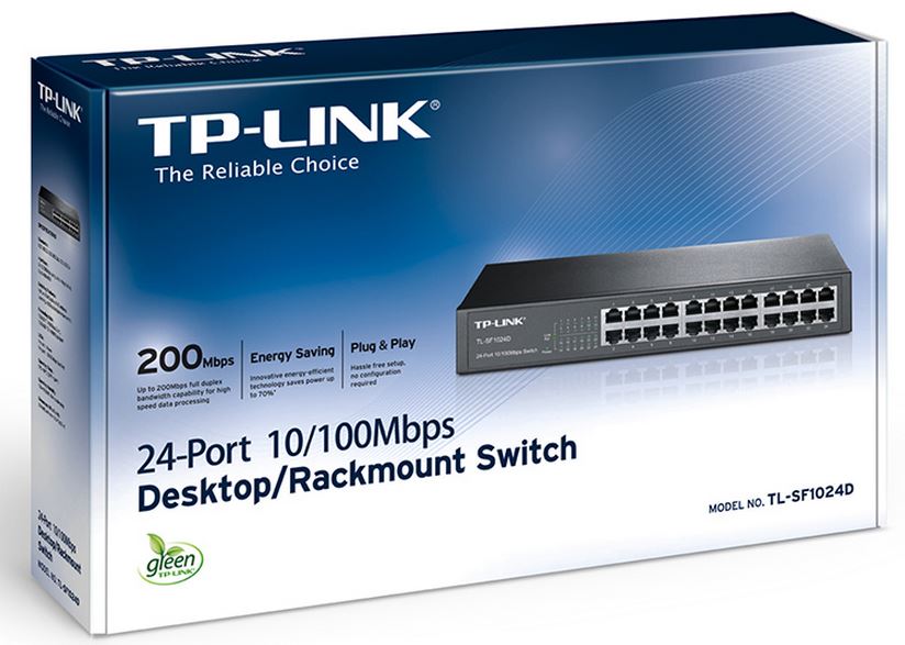 TP-Link TL-SF1024D 24-Port 10/100Mbps Rackmount Unmanaged Switch energy-efficient Supports MAC 13-inch Desktop steel case 4.8 Gbps Switching Cap TL-SF1024D