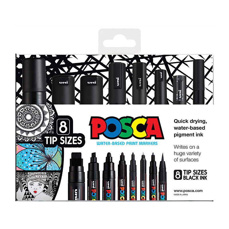 Posca One Ea Tip Size Black Pk8  - PCWALLETBK