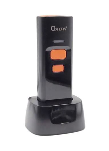 Oxhorn Mini Wireless 2.4G Bluetooth 5.0 2D Barcode Scanner Commercial Grade USB Plug&Play 5V 1A 12hr working Duration rechargeable battery Black UB-D203