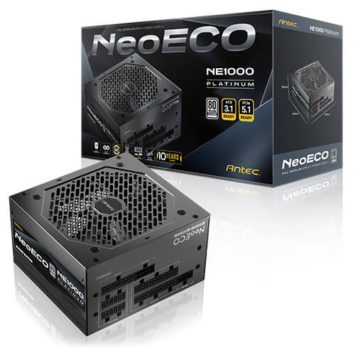 Antec NE1000P AU, 1000W, 80 PLUS Platinum, ATX 3.1, PCIe 5.1 (12V-2x6), Full Modular, Active PFC, 120mm FDB Fan, 10Y Warranty NE1000P AU