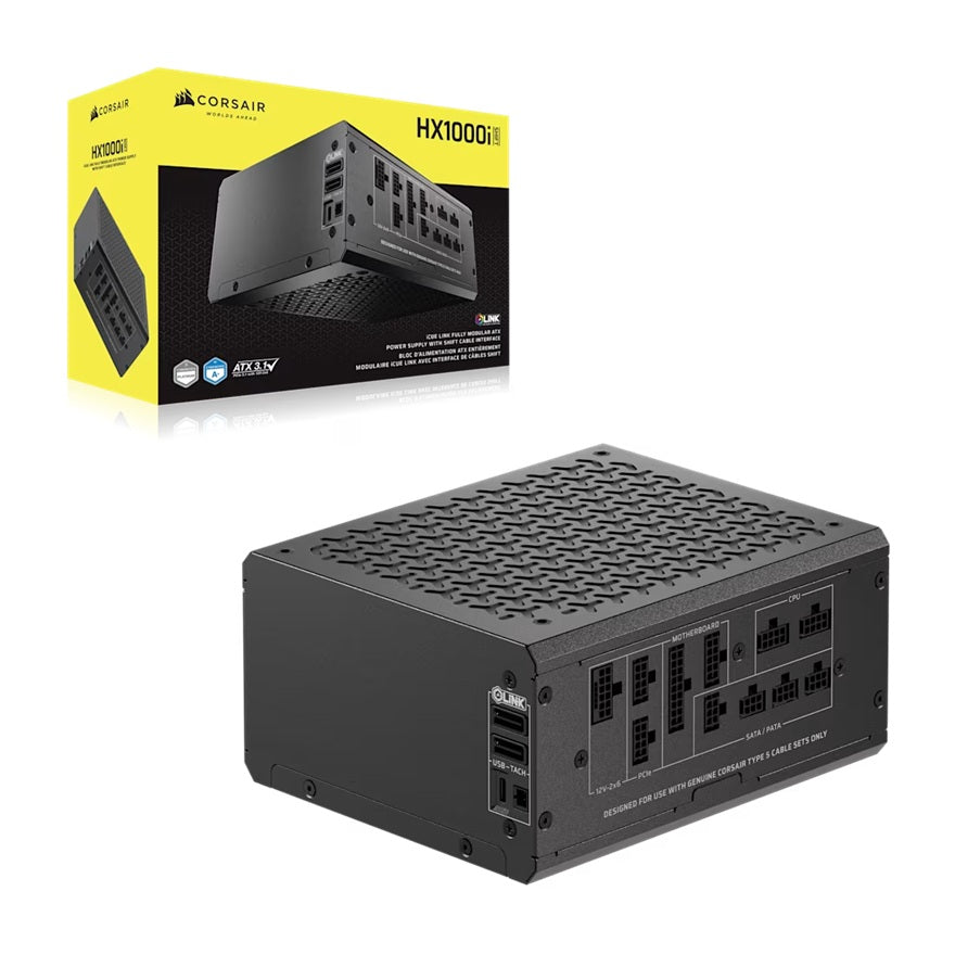 Corsair HX1000i SHIFT Fully Modular Platinum ATX Power Supply, ATX 3.1, 8x PATA, 2x EPS, 8x SATA, 4x PCIe, DSP, fully modular, 140mm FDB fan, 10yr WTY CP-9020265-AU