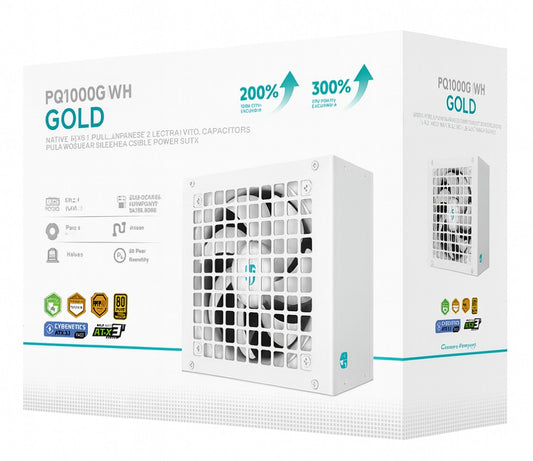 DeepCool PQ1000G WH 1000W Gamer Storm 80+ Gold/Cybenetics Fully Modular ATX Power Supply 120mm Fan, Japanese Capacitors, DC to DC, ATX12V V3.1,  R-PQA00G-FD1W-JGAU-V1