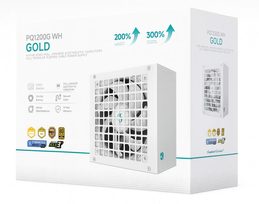 DeepCool PQ1200G WH 1200W Gamer Storm 80+ Gold/Cybenetics Fully Modular ATX Power Supply 120mm Fan, Japanese Capacitors, DC to DC, ATX12V V3.1,  R-PQC00G-FD1W-JGAU-V1