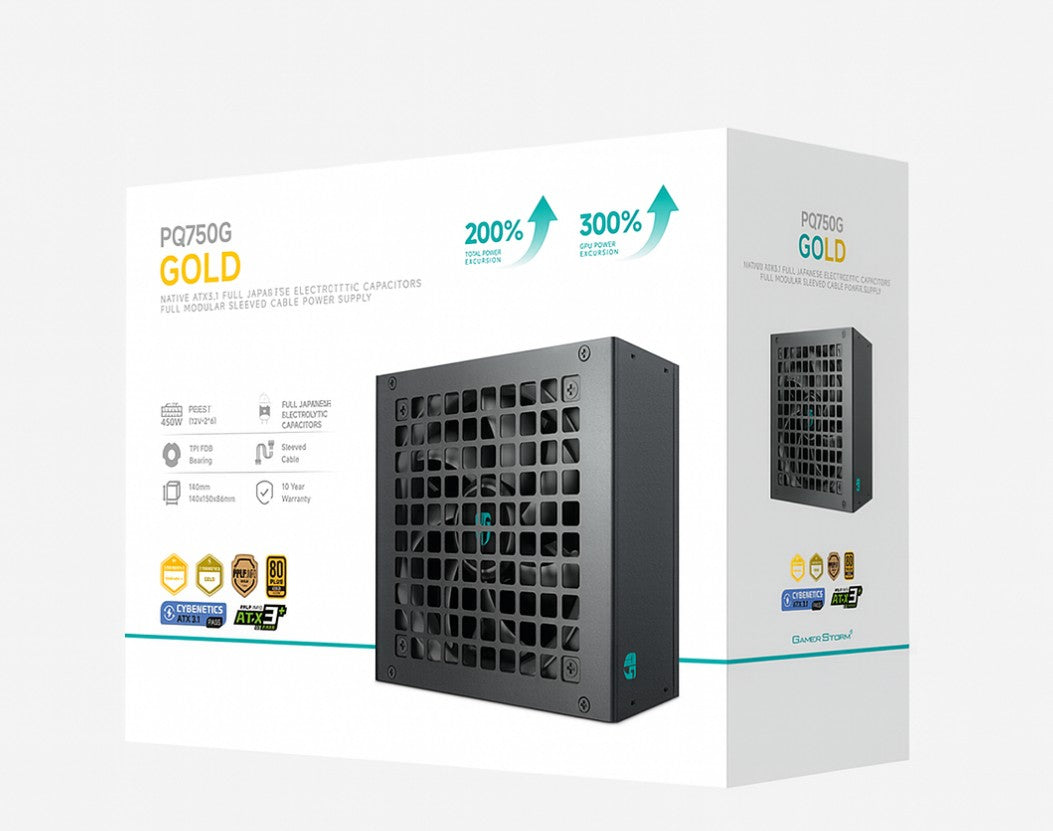 DeepCool PQ750G 750W Gamer Storm 80+ Gold/Cybenetics Fully Modular ATX Power Supply 120mm Fan, Japanese Capacitors, DC to DC, ATX12V V3.1,  R-PQ750G-FD1B-JGAU-V1