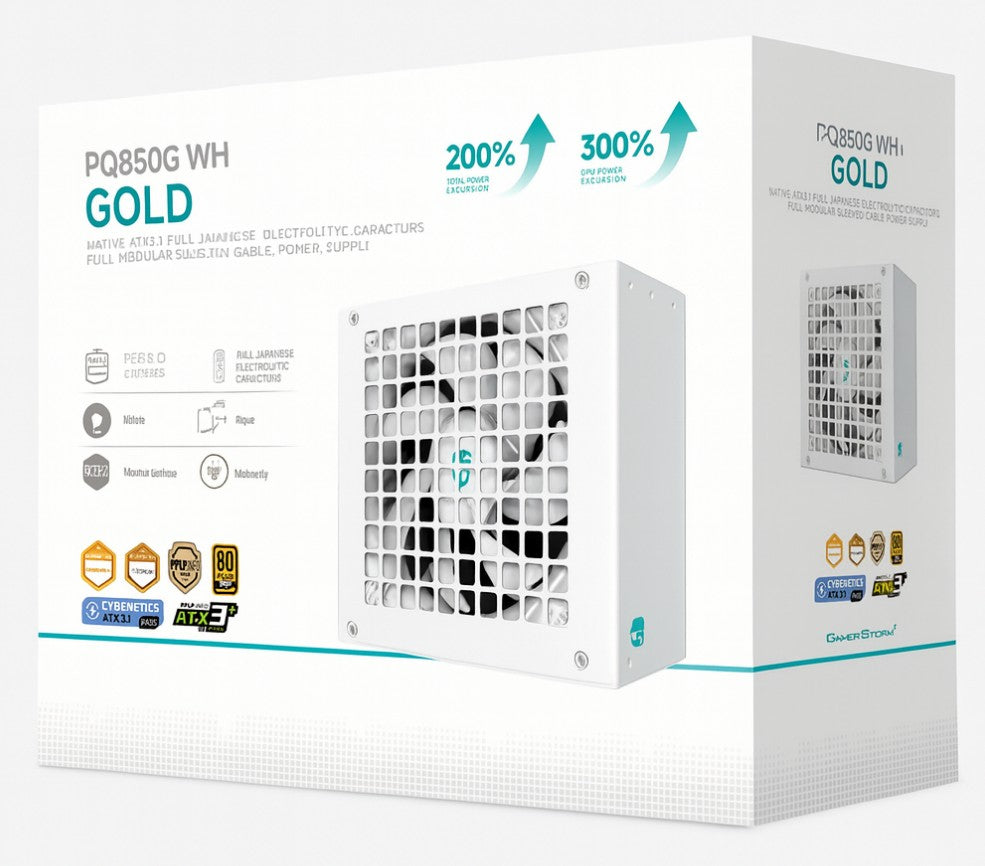 DeepCool PQ850G WH 850W Gamer Storm 80+ Gold/Cybenetics Fully Modular ATX Power Supply 120mm Fan, Japanese Capacitors, DC to DC, ATX12V V3.1,  R-PQ850G-FD1W-JGAU-V1