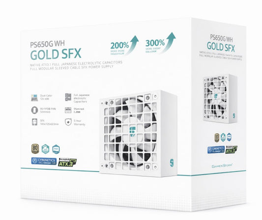DeepCool PS650G WH 650W Gamer Storm SFX, Full Japanese Electrolytic Capacitors, Cybenetics Platinum /PPLP Gold, Fluid Dynamic Bearing R-PS650G-FE0W-JGAU