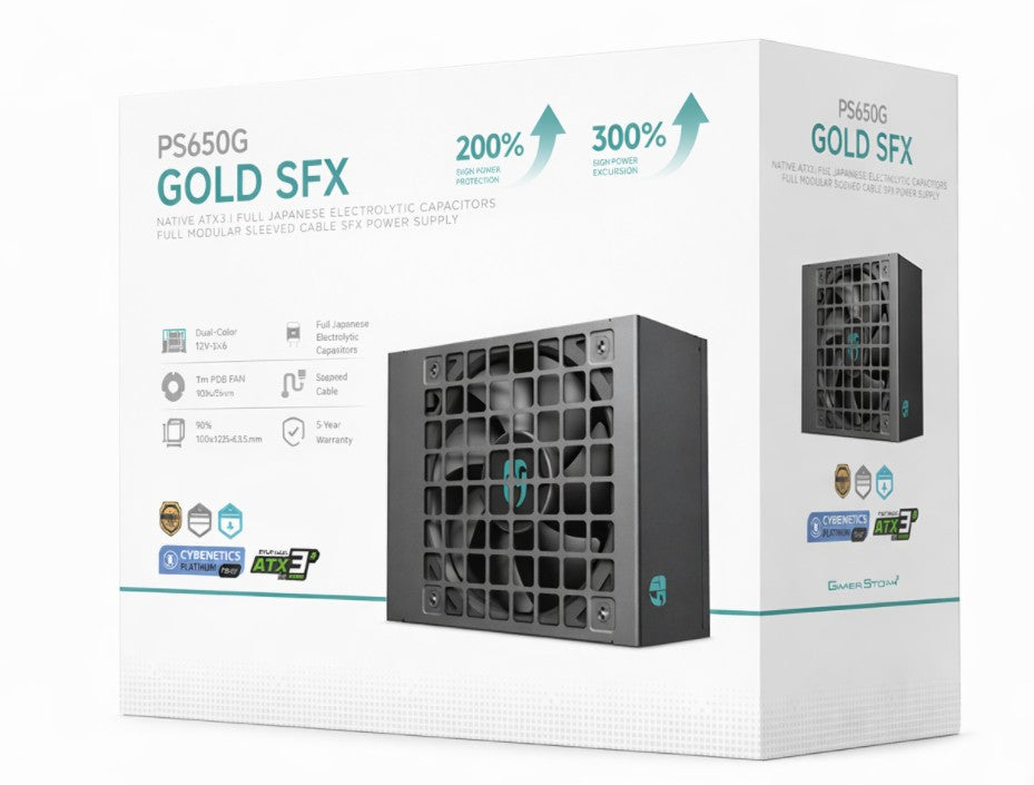 DeepCool PS650G 650W Gamer Storm SFX, Full Japanese Electrolytic Capacitors, Cybenetics Platinum /PPLP Gold, Fluid Dynamic Bearing R-PS650G-FE0B-JGAU