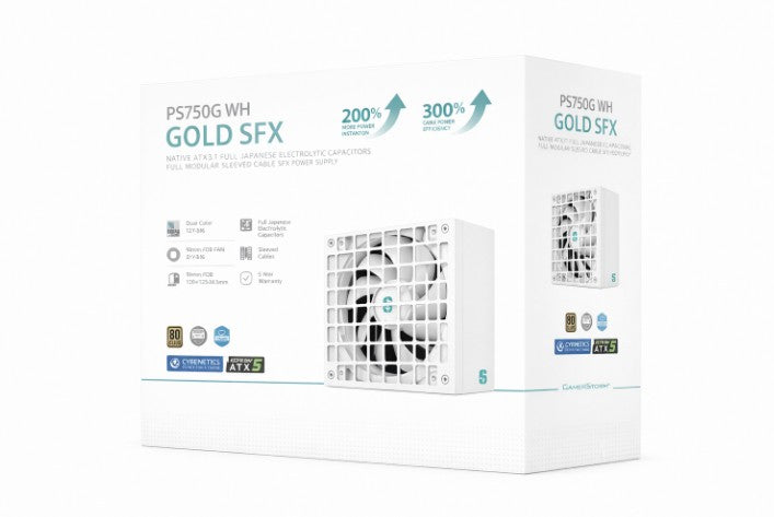 DeepCool PS750G WH 750W Gamer Storm SFX, Full Japanese Electrolytic Capacitors, Cybenetics Platinum /PPLP Gold, Fluid Dynamic Bearing R-PS750G-FE0W-JGAU