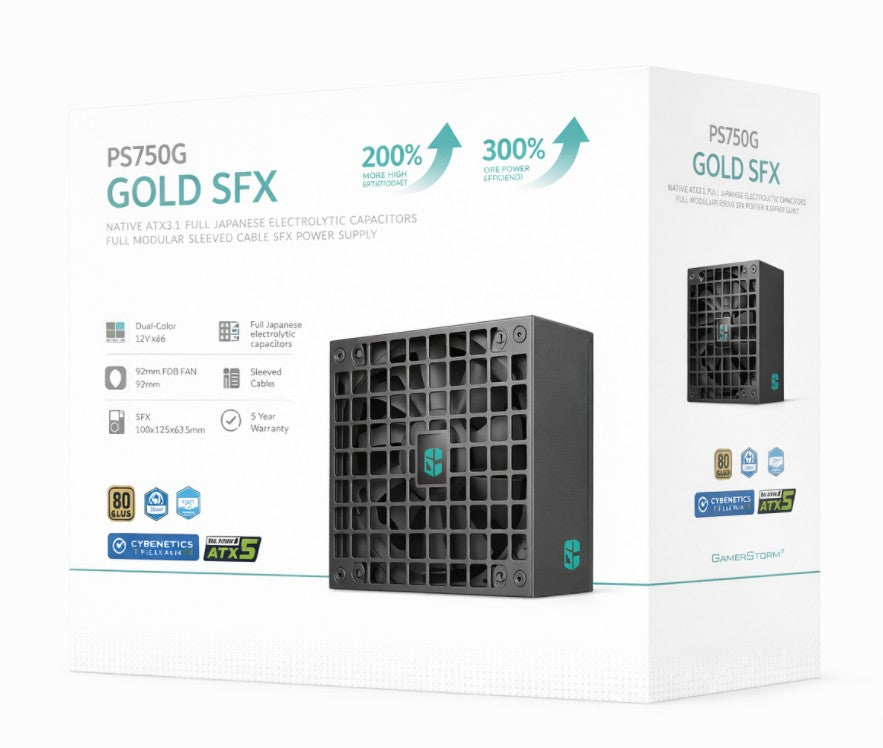 DeepCool PS750G 750W Gamer Storm SFX, Full Japanese Electrolytic Capacitors, Cybenetics Platinum /PPLP Gold, Fluid Dynamic Bearing R-PS750G-FE0B-JGAU