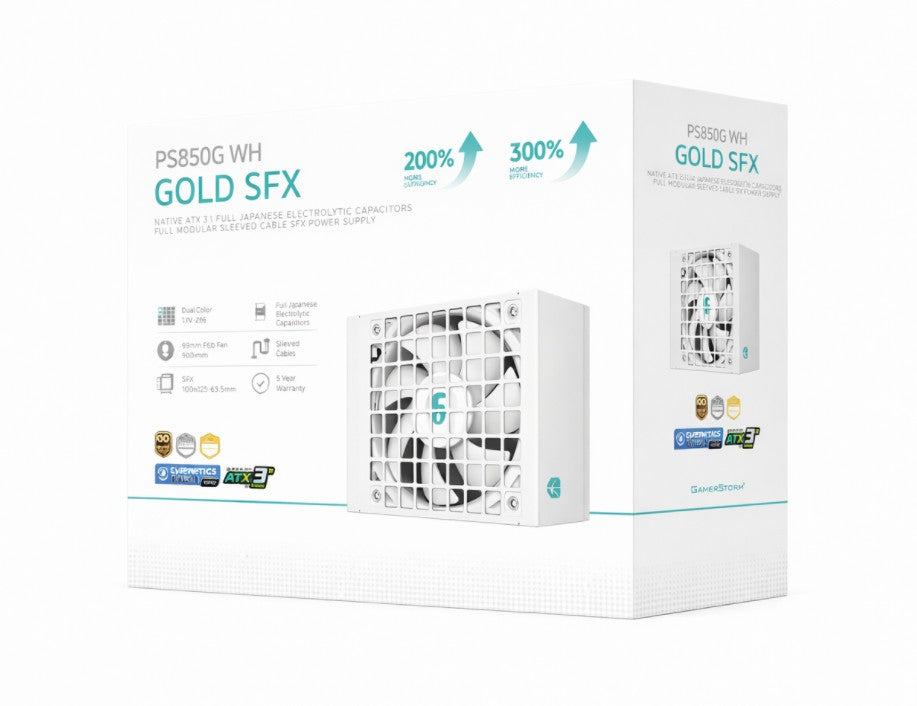 DeepCool PS850G WH 850W Gamer Storm SFX, Full Japanese Electrolytic Capacitors, Cybenetics Platinum /PPLP Gold, Fluid Dynamic Bearing R-PS850G-FE0W-JGAU