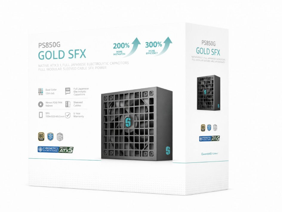 DeepCool PS850G 850W Gamer Storm SFX, Full Japanese Electrolytic Capacitors, Cybenetics Platinum /PPLP Gold, Fluid Dynamic Bearing R-PS850G-FE0B-JGAU