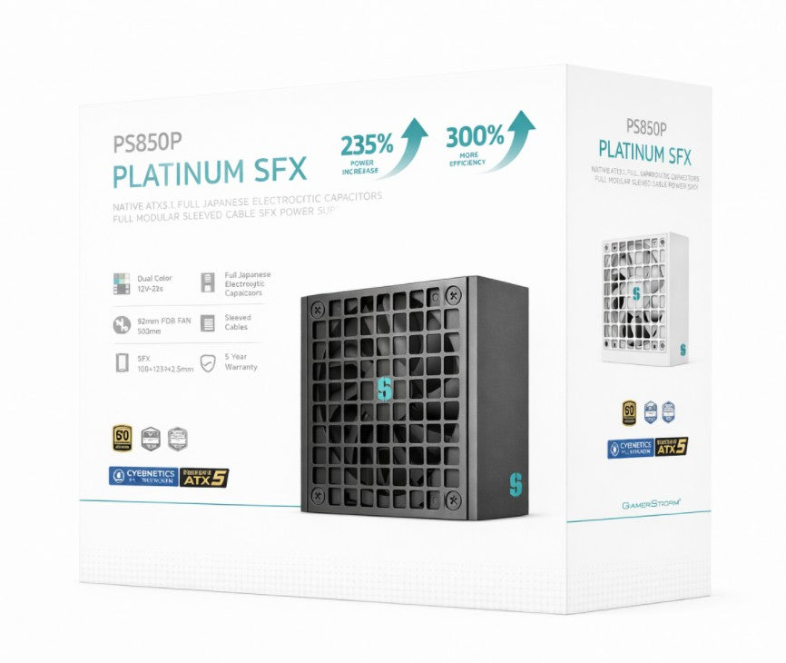 DeepCool PS850P 850W Gamer Storm SFX12V V4.1 & ATX12V V3.1M Full Japanese Electroyltic Capacitors, Cybenetics Platinum/PPLP 115V Platinum R-PS850P-FE0B-JGAU