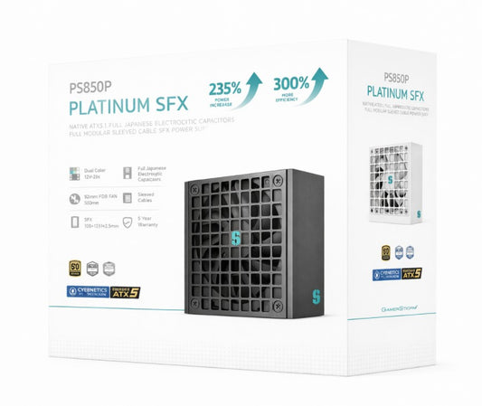 DeepCool PS850P 850W Gamer Storm SFX12V V4.1 & ATX12V V3.1M Full Japanese Electroyltic Capacitors, Cybenetics Platinum/PPLP 115V Platinum R-PS850P-FE0B-JGAU