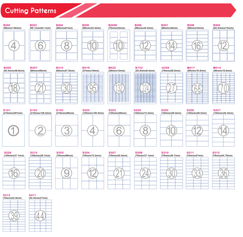 A4 Square 24 Labels Cutting Pattern Matte Paper Adhesive 90+60GSM - 20Sheets GL3840-S308-A4-20-YPYB
