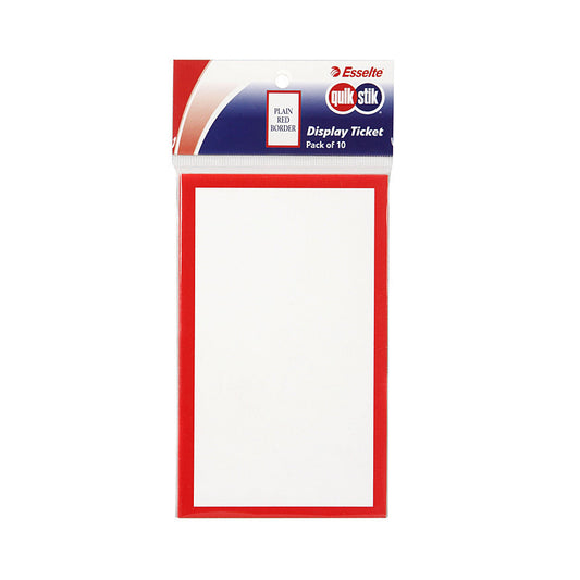 Quikstik Display Tickets Plain Red Border Pk 10  - 48299