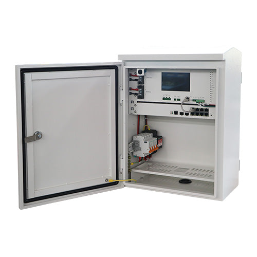 LDR Outdoor Smart Solar Box, IP55, Touch Screen, Waterproof Cabniet, Solar Power Input( <100VD), 2 PoE Port Up to 90W, 6 PoE Port Up to 30W, L2 Mange, White RCLDR-DB-QU3082SPG-T