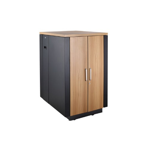 LDR Assembled Soundproof 18U Cabinets ( Black and Wood Color), 3 Pcs Low Noise Fans, 2pcs Side Panels, Lockable And Removable Barrel Locking. SN03-71018-B