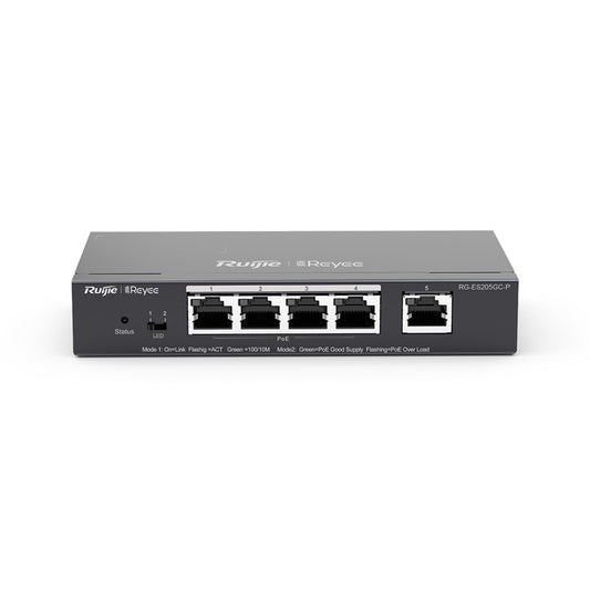 Ruijie Reyee 4 Port Gigabit POE+ +1-Port Gigabit Cloud Managed Switch, 54W RG-ES205GC-P