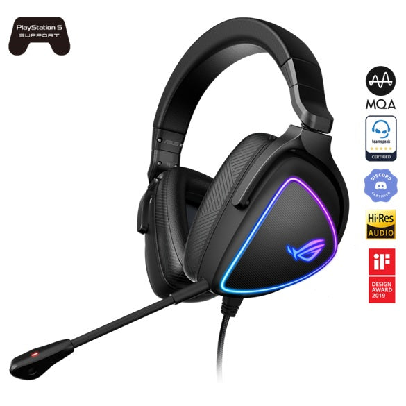 ASUS ROG Pelta Gaming Headset Black, Tri-Mode (2.4GHz/BT/USB-C), 50mm Titanium Drivers, 32O, 20Hz-20kHz, 10mm Mic, 70H Battery, 309g, RGB ROG PELTA